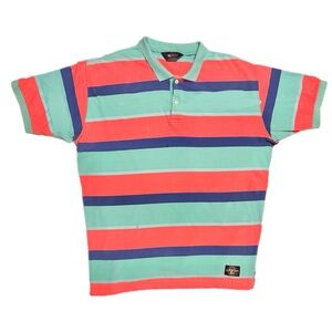 Woolrich Vintage 80s  Coral and Teal Striped Polo Shirt